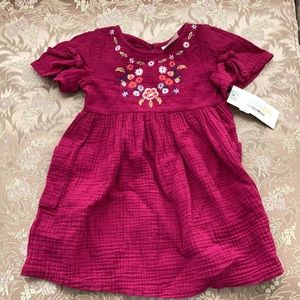 NEW pink dress embroidery chest two front pockets